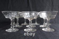 10 anciennes coupes à champagne en verre taillé modèle Mirabeau, hauteur 10 cm