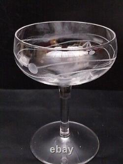 11 COUPES A CHAMPAGNE en CRISTAL Gravé Ancien H 12.5 cm