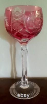 1 ANCIEN VERRE A VIN DU RHIN CRISTAL DOUBLE Rose-Framboise ht 19,5 cm