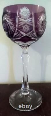1 ANCIEN VERRE A VIN DU RHIN CRISTAL DOUBLE violet ht 19,5 cm