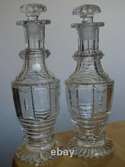 1 Ancienne Paire De Flacons 19 Eme Cristal Tailler Voneche Liege St Louis