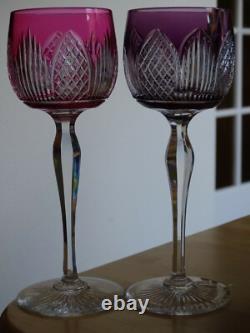 2 ANCIENS VERRES A VIN COULEUR ROEMER CRISTAL ROUGE AMETHYSTE BELLE QUALITE 19 c