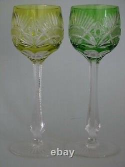 2 ANCIENS VERRES A VIN DE COULEUR ROEMER CRISTAL DOUBLER COLORER 20 cm