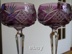 2 ANCIENS VERRES A VIN DU RHIN ROEMER CRISTAL DOUBLER COLORER AMETHYSTE ht 19,5