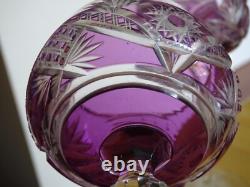 2 ANCIENS VERRES A VIN DU RHIN ROEMER CRISTAL DOUBLER COLORER AMETHYSTE ht 19,5