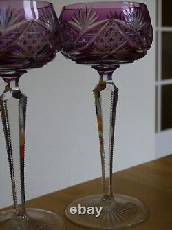 2 ANCIENS VERRES A VIN DU RHIN ROEMER CRISTAL DOUBLER COLORER AMETHYSTE ht 19,5