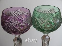 2 ANCIENS VERRES A VIN DU RHIN ROEMER CRISTAL DOUBLER COLORER ht 19,5 cm