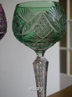 2 ANCIENS VERRES A VIN DU RHIN ROEMER CRISTAL DOUBLER COLORER ht 19,5 cm