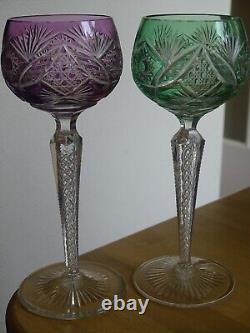 2 ANCIENS VERRES A VIN DU RHIN ROEMER CRISTAL DOUBLER COLORER ht 19,5 cm