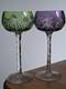 2 ANCIENS VERRES A VIN ROEMER CRISTAL DOUBLER COLORER VIOLET ET VERT 18 cm