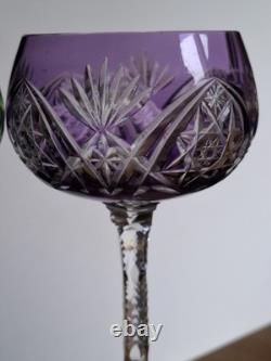 2 ANCIENS VERRES A VIN ROEMER CRISTAL DOUBLER COLORER VIOLET ET VERT 18 cm