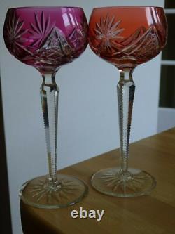 2 ANCIENS VERRES A VIN ROEMER CRISTAL TAILLER DOUBLER COLORER ht 19,5 cm