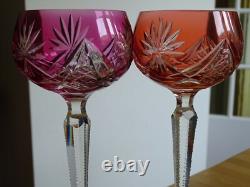 2 ANCIENS VERRES A VIN ROEMER CRISTAL TAILLER DOUBLER COLORER ht 19,5 cm