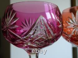 2 ANCIENS VERRES A VIN ROEMER CRISTAL TAILLER DOUBLER COLORER ht 19,5 cm