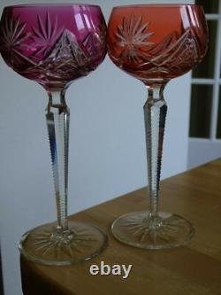 2 ANCIENS VERRES A VIN ROEMER CRISTAL TAILLER DOUBLER COLORER ht 19,5 cm