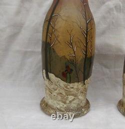 2 Anciens Vases Emailles Legras Signe Decor Paysage De Neige 1900