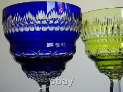 2 Anciens Verres A Vin Art Deco Roemer Cristal Double Colore Mousse Bleu Cobalt