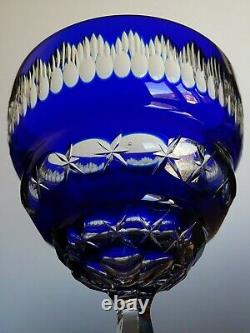 2 Anciens Verres A Vin Art Deco Roemer Cristal Double Colore Mousse Bleu Cobalt