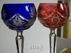 2 Anciens Verres A Vin Du Rhin Roemer Cristal Bonne Facture Style Vsl Bleu Rouge
