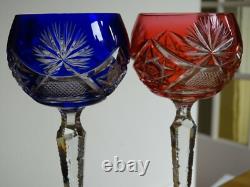 2 Anciens Verres A Vin Du Rhin Roemer Cristal Bonne Facture Style Vsl Bleu Rouge