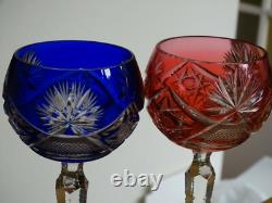2 Anciens Verres A Vin Du Rhin Roemer Cristal Bonne Facture Style Vsl Bleu Rouge