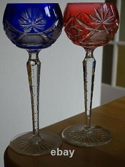 2 Anciens Verres A Vin Du Rhin Roemer Cristal Bonne Facture Style Vsl Bleu Rouge