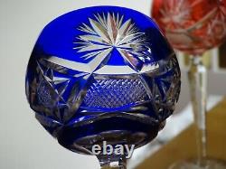 2 Anciens Verres A Vin Du Rhin Roemer Cristal Bonne Facture Style Vsl Bleu Rouge