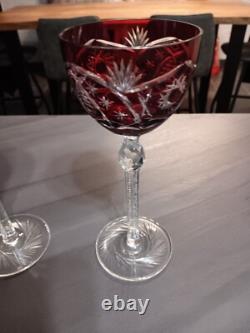2 Anciens Verres A Vin Roemer Cristal Double Colore