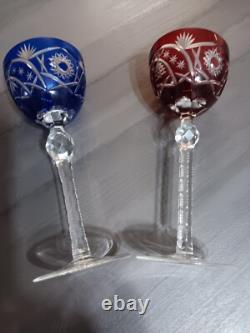 2 Anciens Verres A Vin Roemer Cristal Double Colore