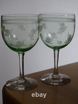 2 Anciens Verres Vin Urane Cristal Baccarat Modele Semer Roses Art Nouveau 13,5