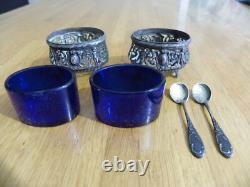 2 Salieres Anciennes Cristal Baccarat + Montures + Cuilleres Argent Minerve
