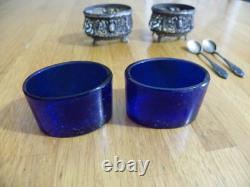 2 Salieres Anciennes Cristal Baccarat + Montures + Cuilleres Argent Minerve