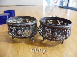 2 Salieres Anciennes Cristal Baccarat + Montures + Cuilleres Argent Minerve