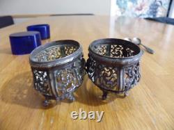2 Salieres Anciennes Cristal Baccarat + Montures + Cuilleres Argent Minerve