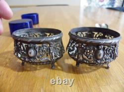 2 Salieres Anciennes Cristal Baccarat + Montures + Cuilleres Argent Minerve