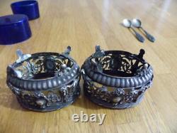 2 Salieres Anciennes Cristal Baccarat + Montures + Cuilleres Argent Minerve