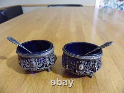 2 Salieres Anciennes Cristal Baccarat + Montures + Cuilleres Argent Minerve