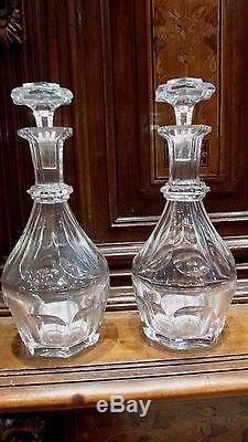 2 anciennes carafes cristal taillé liqueur whisky de baccarat epoque 1920 marque