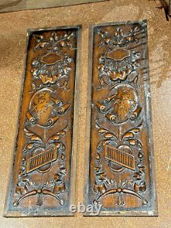 2 anciens Panneaux De Boiserie Epok XIXe En Noyer sculptéa Décor D Étoiles