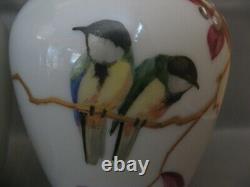 3119 paire de vase en opaline décor oiseaux birds peint main ancien