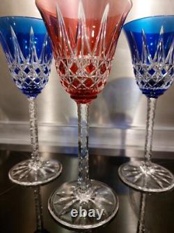 3 Anciens verres Roemer Vin cristal doublé de st Louis modèle Tarn couleurs