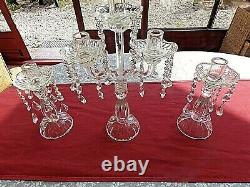 3 anciens bougeoirs à pampilles de table-verre et cristal-candélabres vintages
