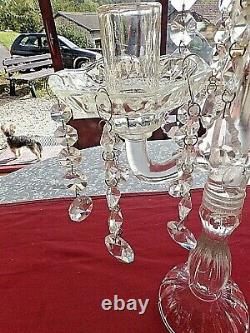 3 anciens bougeoirs à pampilles de table-verre et cristal-candélabres vintages