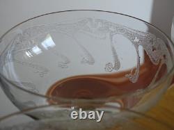 4 ANCIENNES COUPES A CHAMPAGNE CRISTAL GRAVURE ART NOUVEAU ht 12 cm