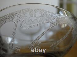 4 ANCIENNES COUPES A CHAMPAGNE CRISTAL GRAVURE ART NOUVEAU ht 12 cm
