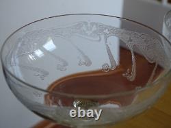 4 ANCIENNES COUPES A CHAMPAGNE CRISTAL GRAVURE ART NOUVEAU ht 12 cm