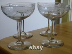 4 ANCIENNES COUPES A CHAMPAGNE CRISTAL GRAVURE ART NOUVEAU ht 12 cm