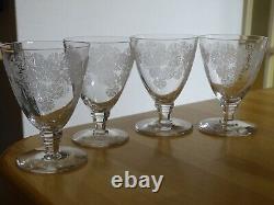 4 ANCIENS VERRES APERITIF CRISTAL GRAVURE ACIDE ART DECO ATTRIBUE ST LOUIS 9 cm