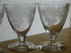 4 ANCIENS VERRES APERITIF CRISTAL GRAVURE ACIDE ART DECO ATTRIBUE ST LOUIS 9 cm