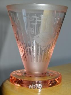 4 ANCIENS VERRES A APERITIF CRISTAL POISSON STYLISER ART DECO GRAVURE ACIDE 8 cm